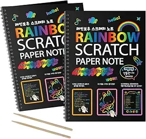 Rainbow Scratch Book for Kids – Magic Color Scratch Art Notebook with Wooden Stylus - Image 1